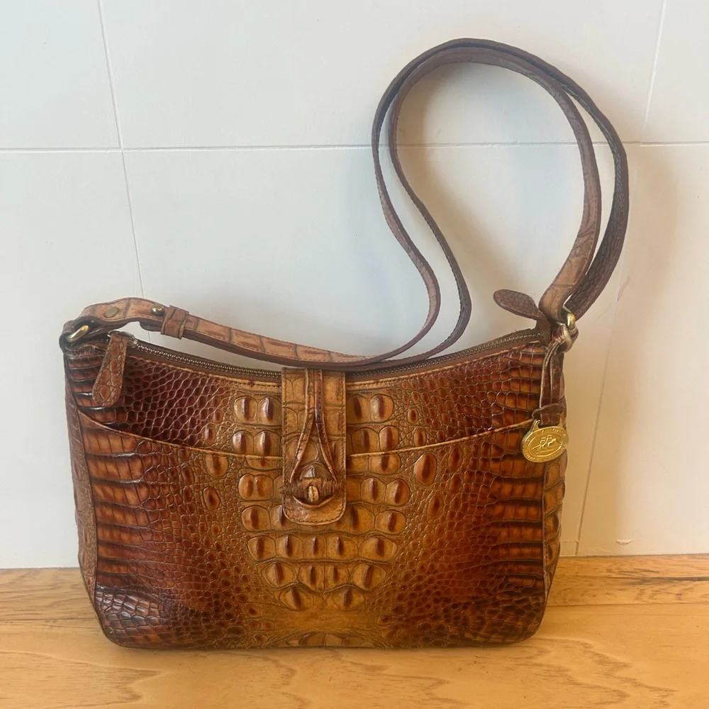 Brahmin Croc Shoulder Crossbody Bag Brown with Hang Tag Zipper Closure - Picture 6 of 6